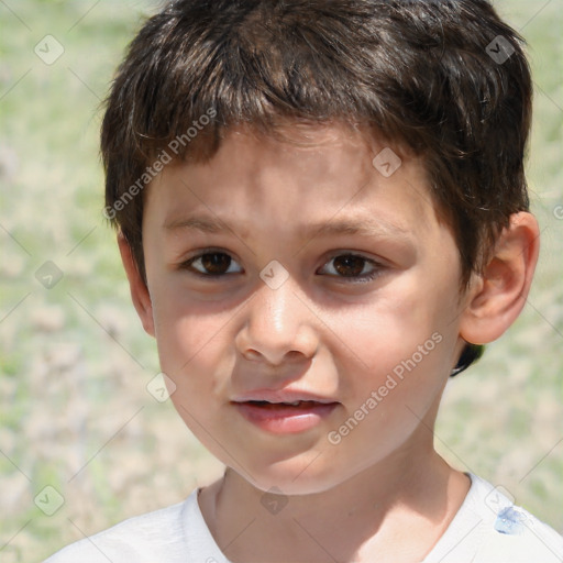 Joyful white child male with short  brown hair and brown eyes