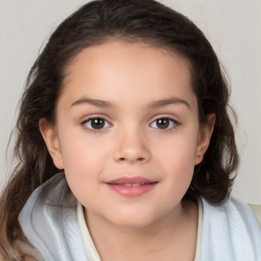 Neutral white child female with medium  brown hair and brown eyes