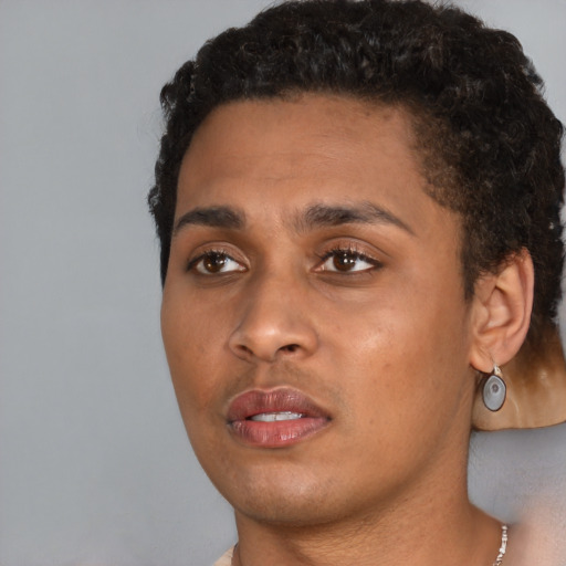 Neutral black young-adult male with short  brown hair and brown eyes