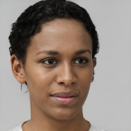 Neutral black young-adult female with short  brown hair and brown eyes