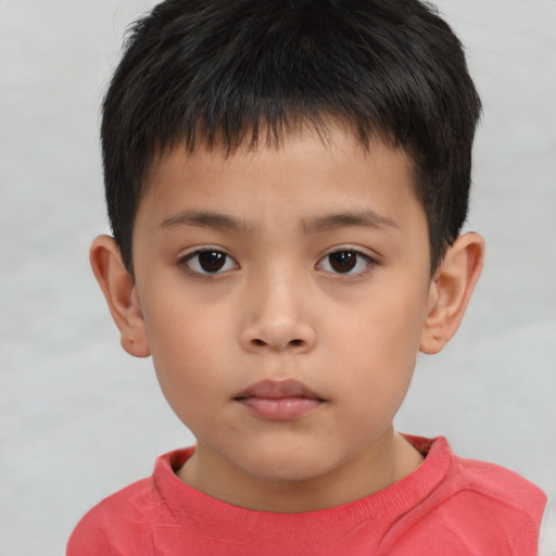 Neutral asian child male with short  brown hair and brown eyes