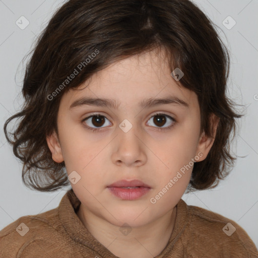 Neutral white child female with medium  brown hair and brown eyes