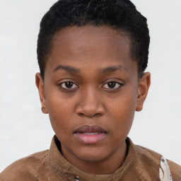 Neutral black young-adult female with short  brown hair and brown eyes