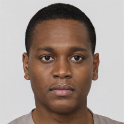 Neutral black young-adult male with short  brown hair and brown eyes