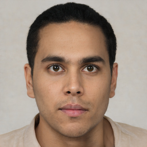 Neutral asian young-adult male with short  black hair and brown eyes