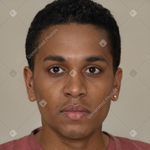 Neutral black young-adult male with short  brown hair and brown eyes
