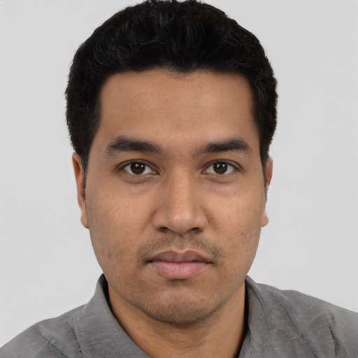 Neutral asian young-adult male with short  black hair and brown eyes
