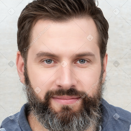 Neutral white young-adult male with short  brown hair and grey eyes