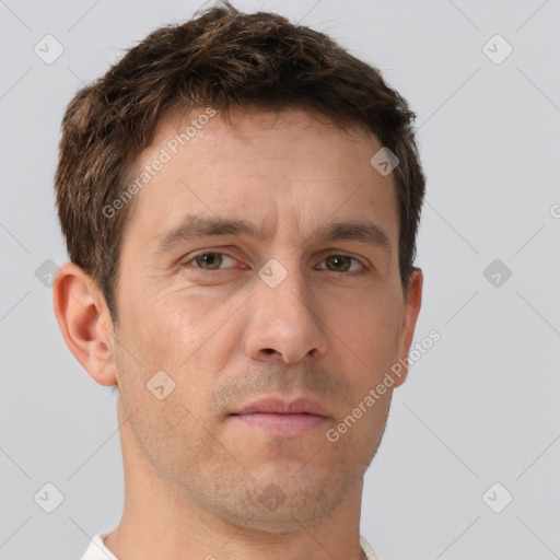 Neutral white adult male with short  brown hair and brown eyes