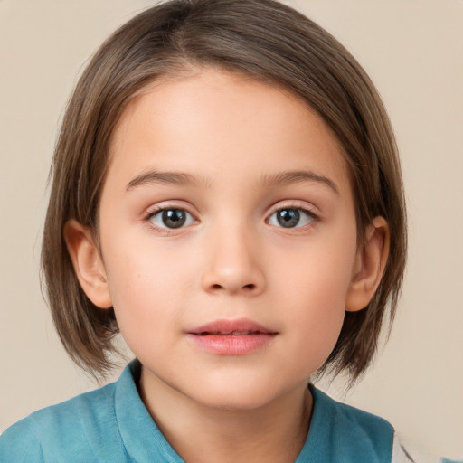 Neutral white child female with medium  brown hair and brown eyes