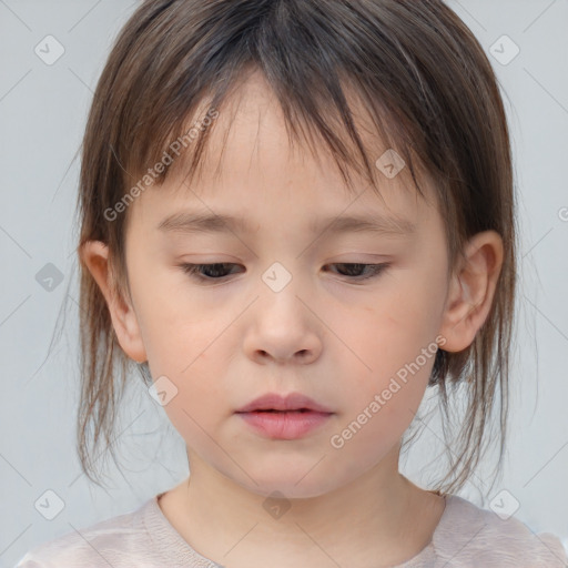 Neutral white child female with medium  brown hair and brown eyes