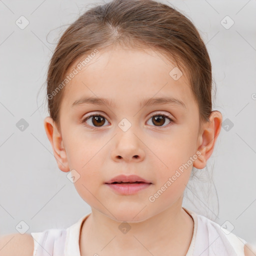 Neutral white child female with short  brown hair and brown eyes