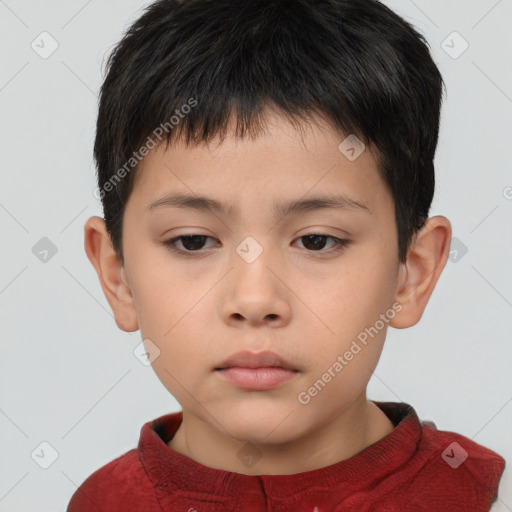 Neutral asian child male with short  brown hair and brown eyes