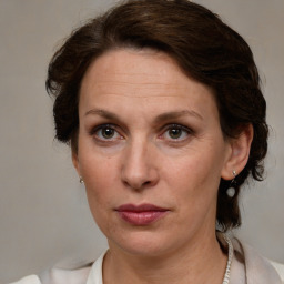 Neutral white adult female with medium  brown hair and brown eyes