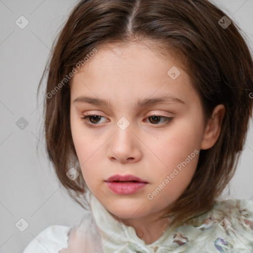 Neutral white child female with medium  brown hair and brown eyes