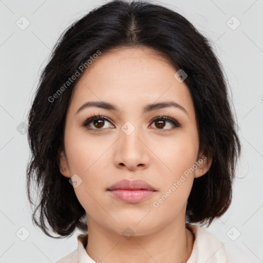 Neutral asian young-adult female with medium  brown hair and brown eyes