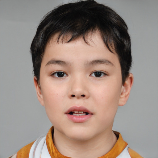 Neutral asian child male with short  brown hair and brown eyes