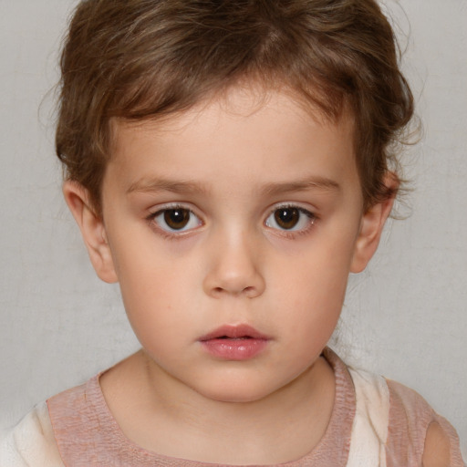 Neutral white child female with short  brown hair and brown eyes