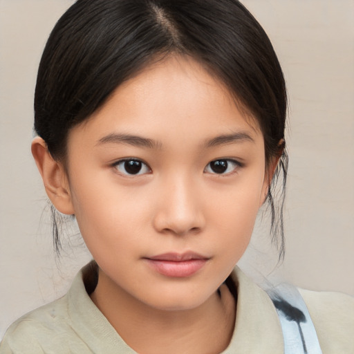 Neutral asian child female with medium  brown hair and brown eyes