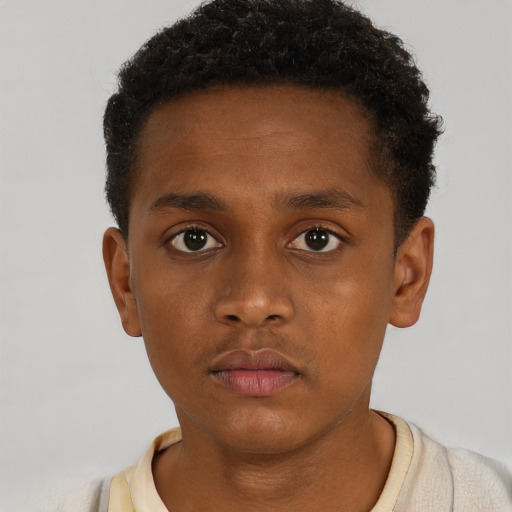 Neutral black young-adult male with short  brown hair and brown eyes
