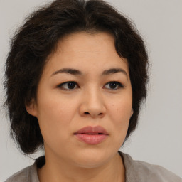 Neutral asian young-adult female with medium  brown hair and brown eyes