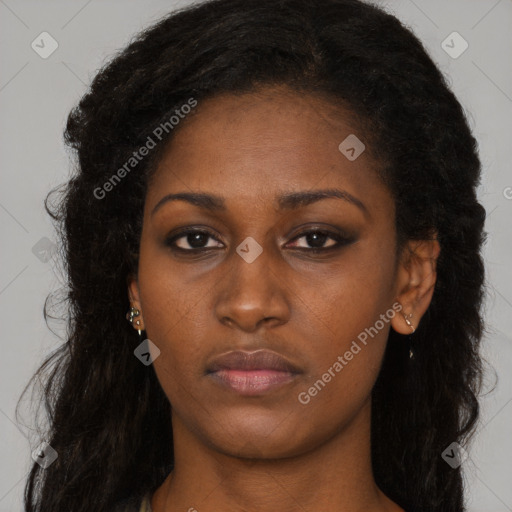 Neutral black young-adult female with long  black hair and brown eyes