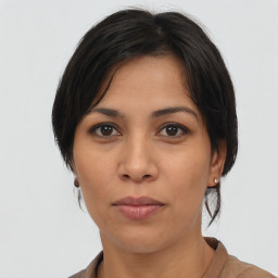 Neutral asian young-adult female with medium  brown hair and brown eyes