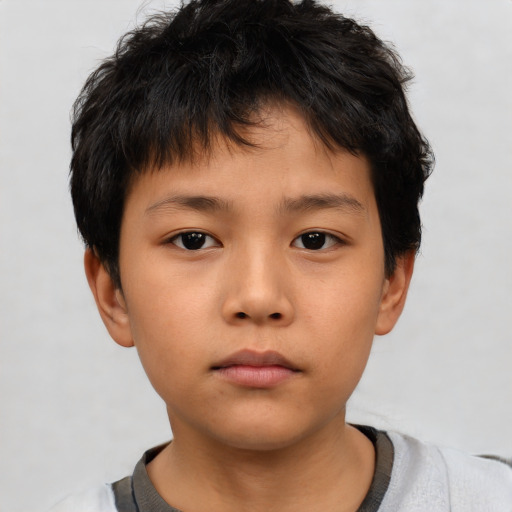 Neutral asian child male with short  brown hair and brown eyes