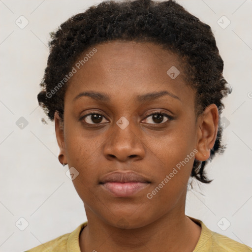 Neutral black young-adult female with short  brown hair and brown eyes