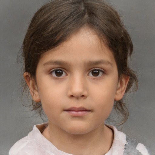 Neutral white child female with medium  brown hair and brown eyes