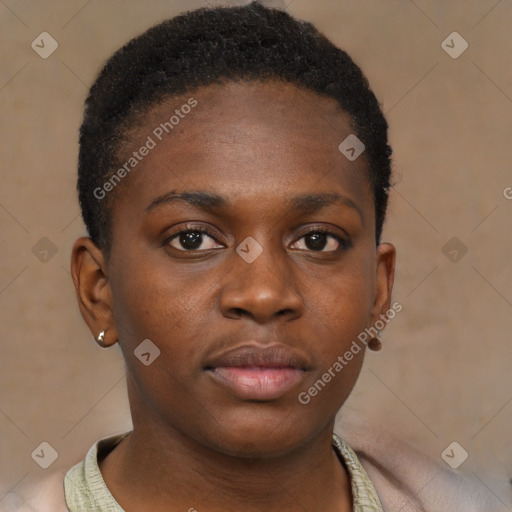 Neutral black young-adult female with short  brown hair and brown eyes