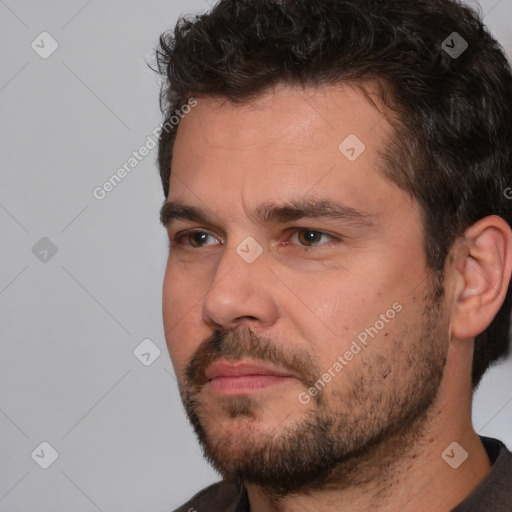 Neutral white adult male with short  brown hair and brown eyes