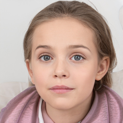 Neutral white child female with long  brown hair and blue eyes