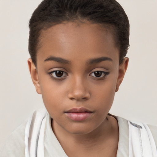 Neutral white child female with short  brown hair and brown eyes