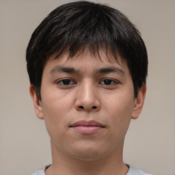 Neutral asian young-adult male with short  brown hair and brown eyes