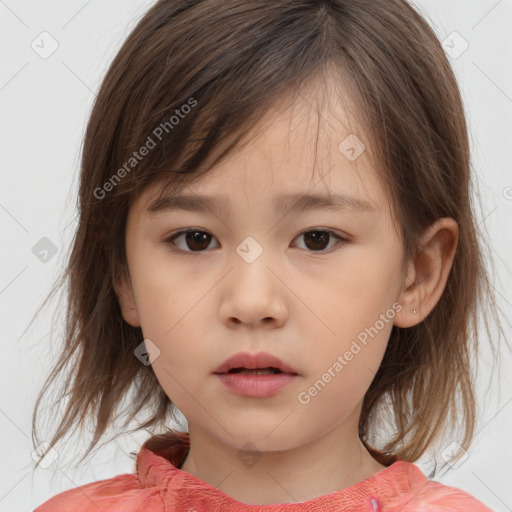 Neutral white child female with medium  brown hair and brown eyes