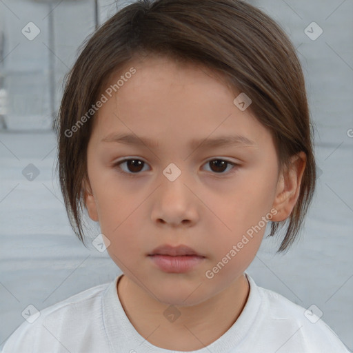 Neutral white child female with medium  brown hair and brown eyes