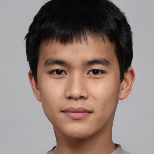 Neutral asian young-adult male with short  brown hair and brown eyes
