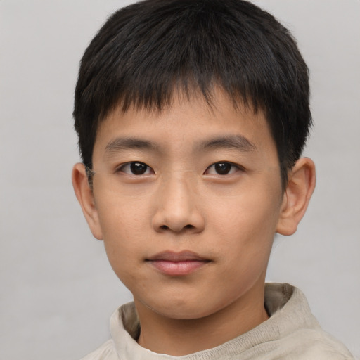 Neutral asian child male with short  brown hair and brown eyes