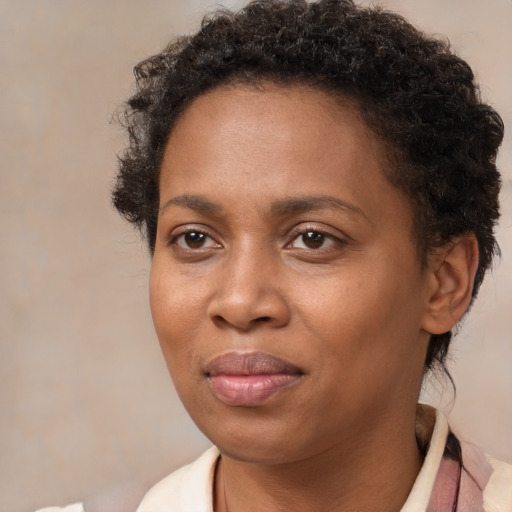 Neutral black young-adult female with short  brown hair and brown eyes