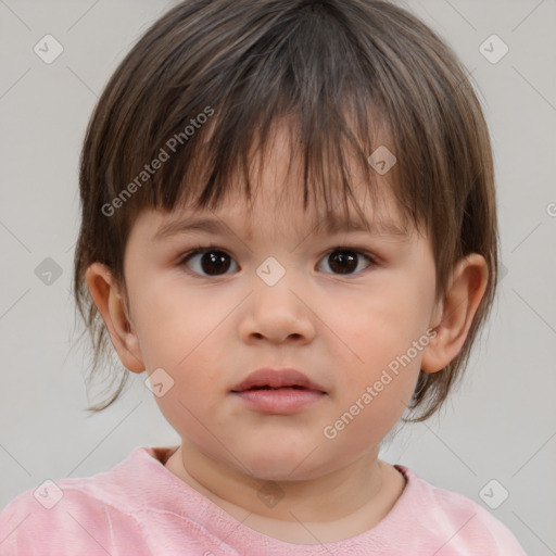 Neutral white child female with medium  brown hair and brown eyes
