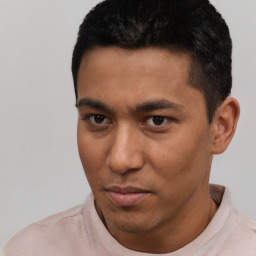Neutral white young-adult male with short  black hair and brown eyes
