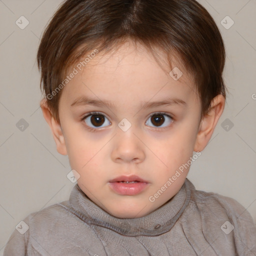 Neutral white child female with short  brown hair and brown eyes