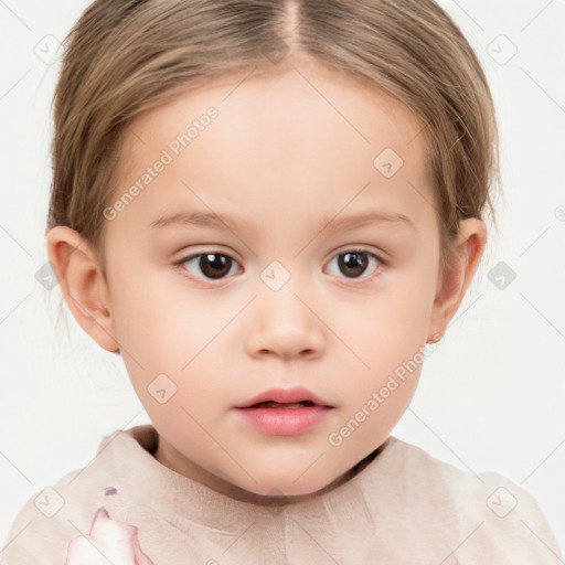 Neutral white child female with short  brown hair and brown eyes