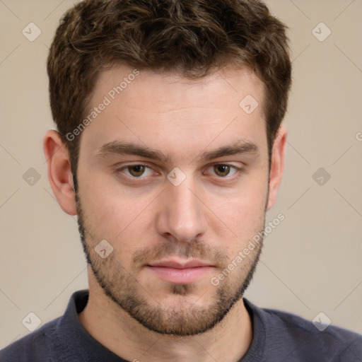 Neutral white young-adult male with short  brown hair and grey eyes