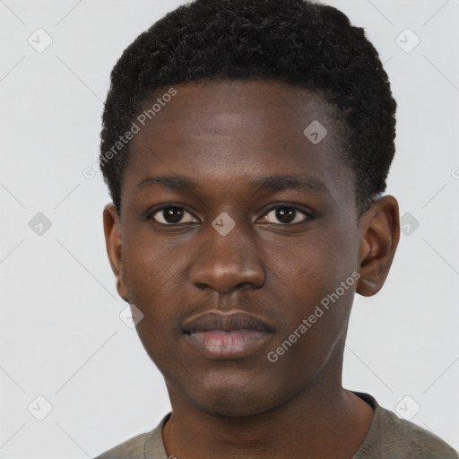 Neutral black young-adult male with short  brown hair and brown eyes