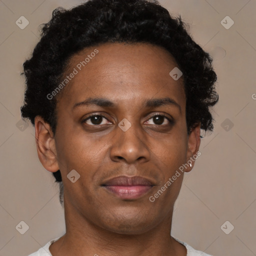 Neutral black young-adult female with short  brown hair and brown eyes