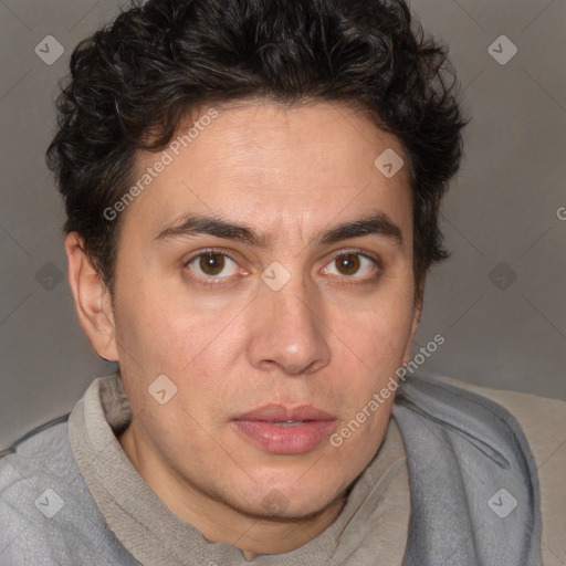 Neutral white adult male with short  brown hair and brown eyes