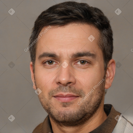 Neutral white adult male with short  brown hair and brown eyes