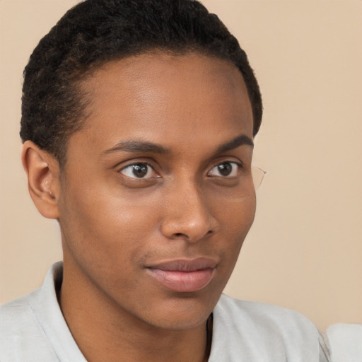 Neutral black young-adult male with short  brown hair and brown eyes